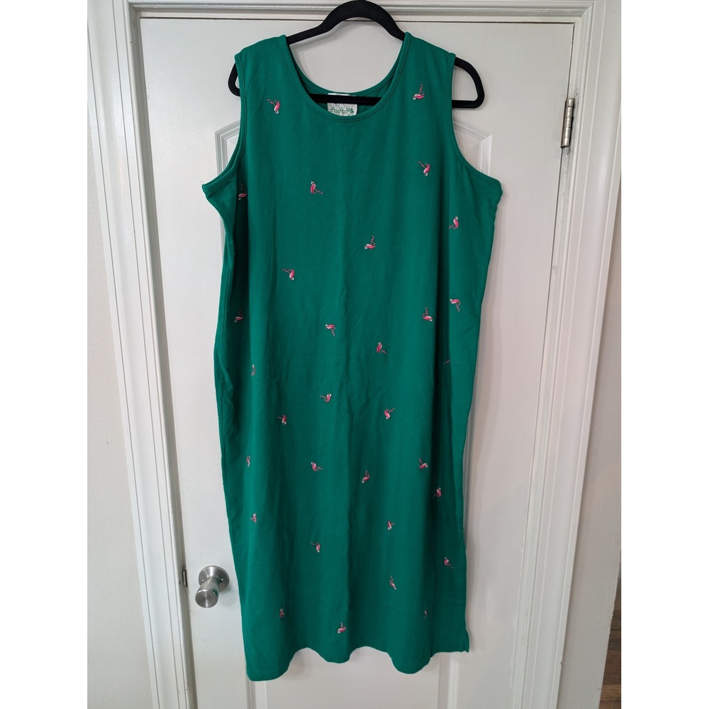 Quacker Factory 2X‎ Green Flamingo Embroidered Sleeveless Midi Dress novelty